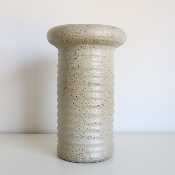 Vintage Handmade Speckled Ceramic Column Flare Rim Vase - Picture 1 of 12